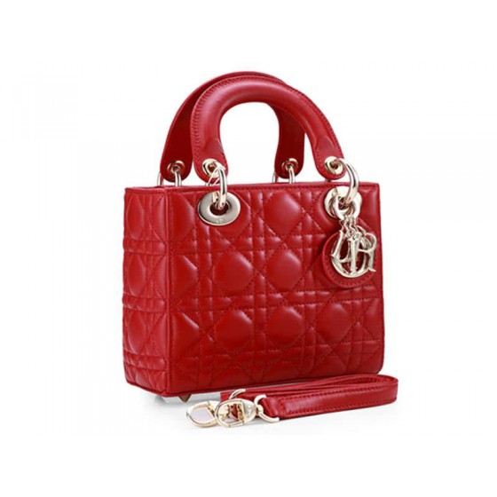 Dior Lady Dior Nano Leather Bag Gold Hardware Red