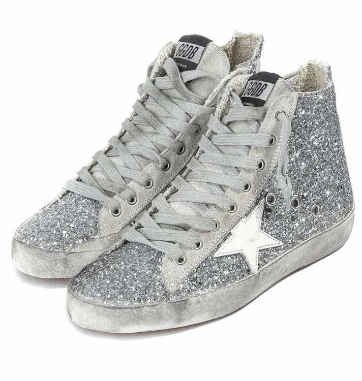 GGDB Sneakers FRANCY fabric embroidered with Glitter and Leather Star SILVER MOON 2
