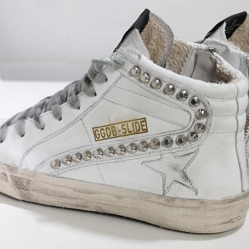 Golden Goose Sneakers Slide in Pelle e Stella in Pelle White Leather Studs 4
