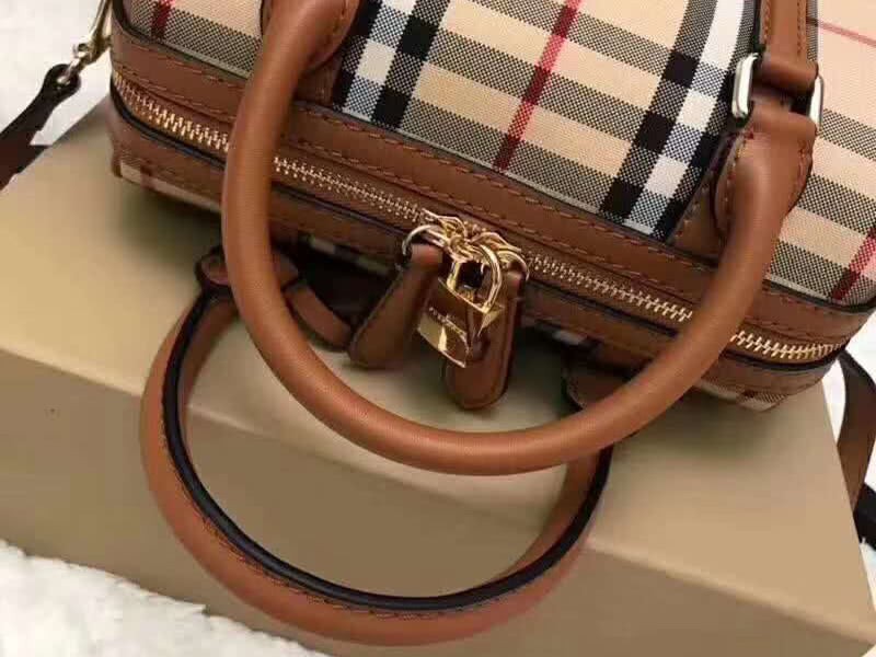 Burberry Boston Bag In Vintage Check And Leather Brown 6