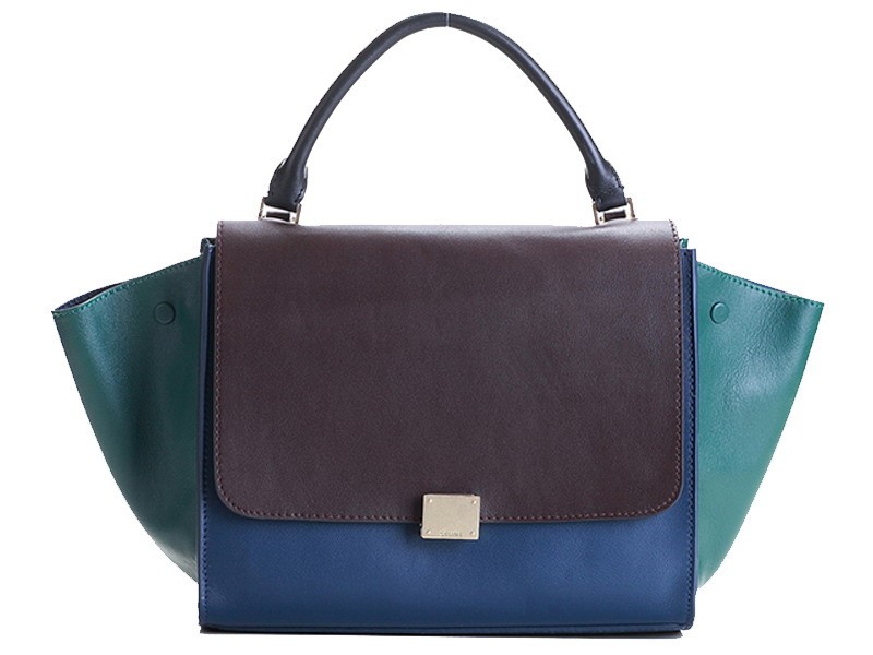 Celine Trapeze Shoulder Bag Multicolor Calfskin Choco Navy Green 2