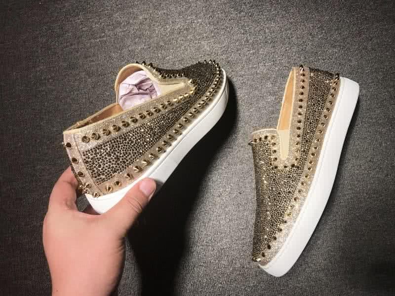 Christian Louboutin Low Top Rivets Golden Upper And Rhinestone 7