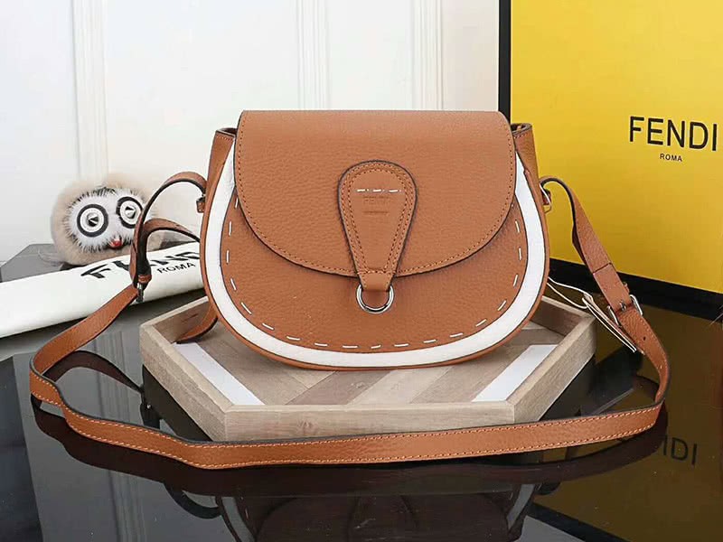 Fendi Saddlebag Leather Shoulder Bag Brown 1