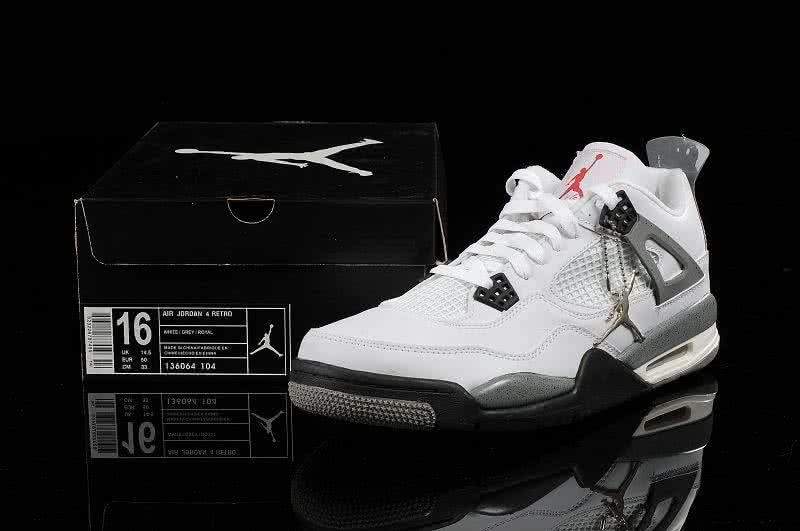  Air Jordan 4 Leather White Grey Men 3