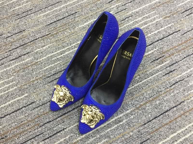 Versace High Heels Rhinestones Blue Golden Women 3