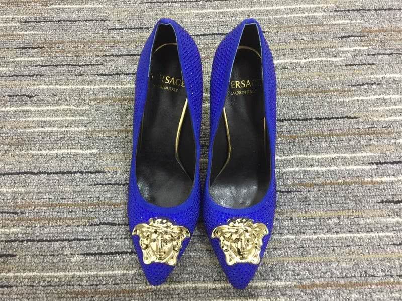 Versace High Heels Rhinestones Blue Golden Women 5