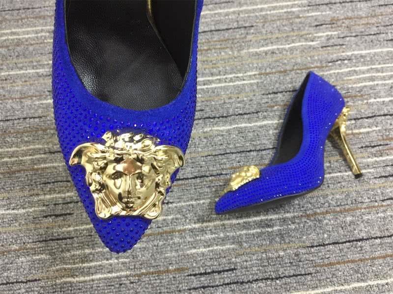 Versace High Heels Rhinestones Blue Golden Women 13