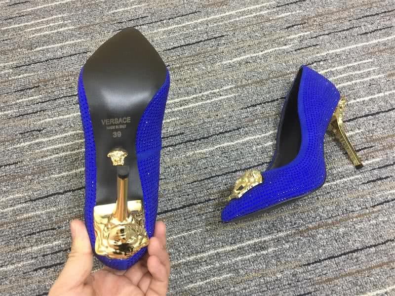Versace High Heels Rhinestones Blue Golden Women 17