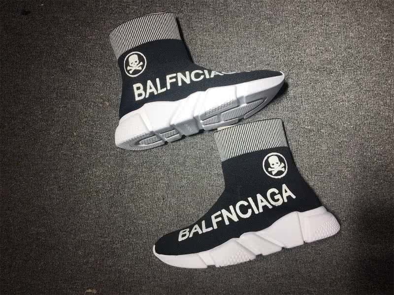 Balenciaga Speed Sock Boots Black White with Print 6