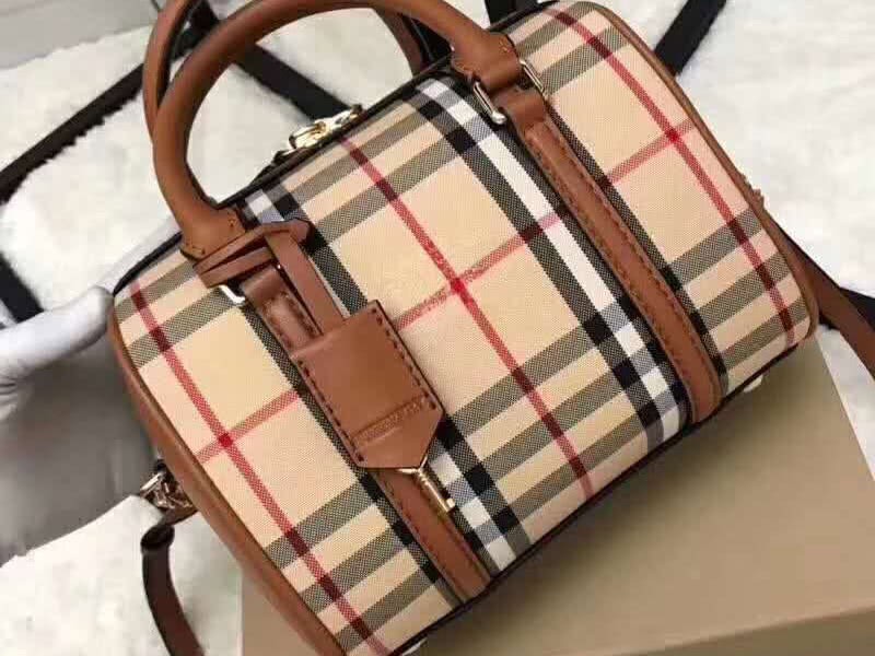 Burberry Boston Bag In Vintage Check And Leather Brown 2