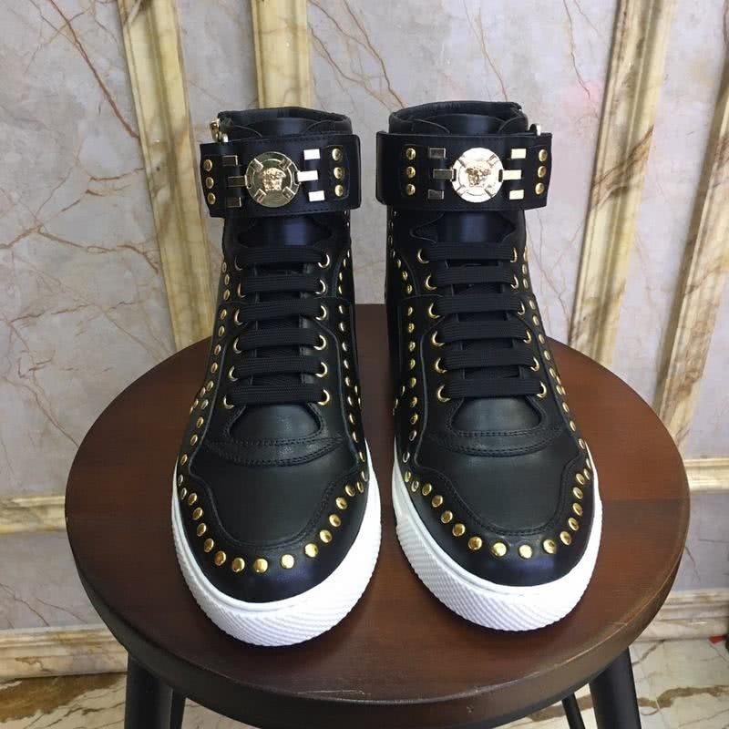 Versace New Casual Shoes Cowhide Cool Gold Rivet Black  Men 2