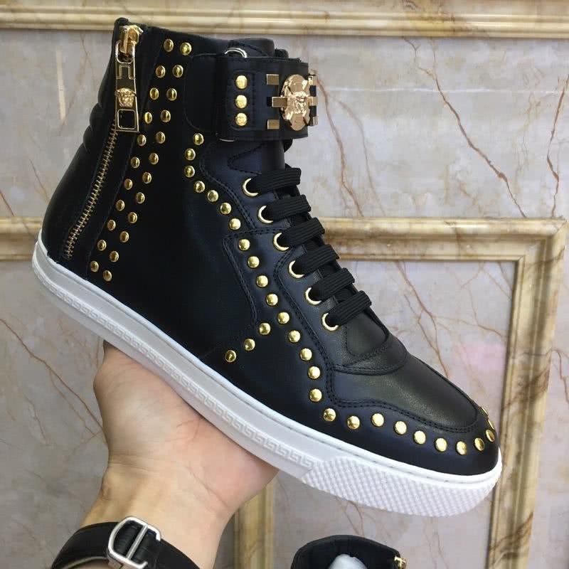 Versace New Casual Shoes Cowhide Cool Gold Rivet Black  Men 5