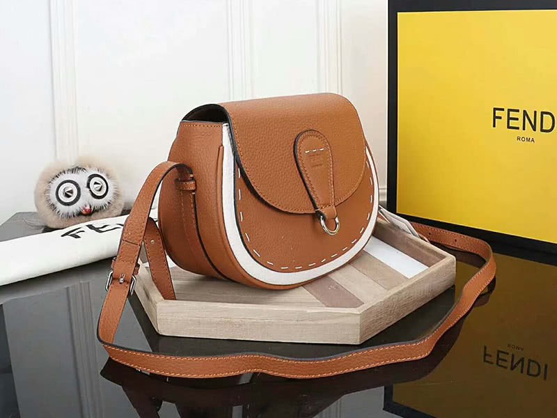Fendi Saddlebag Leather Shoulder Bag Brown 2