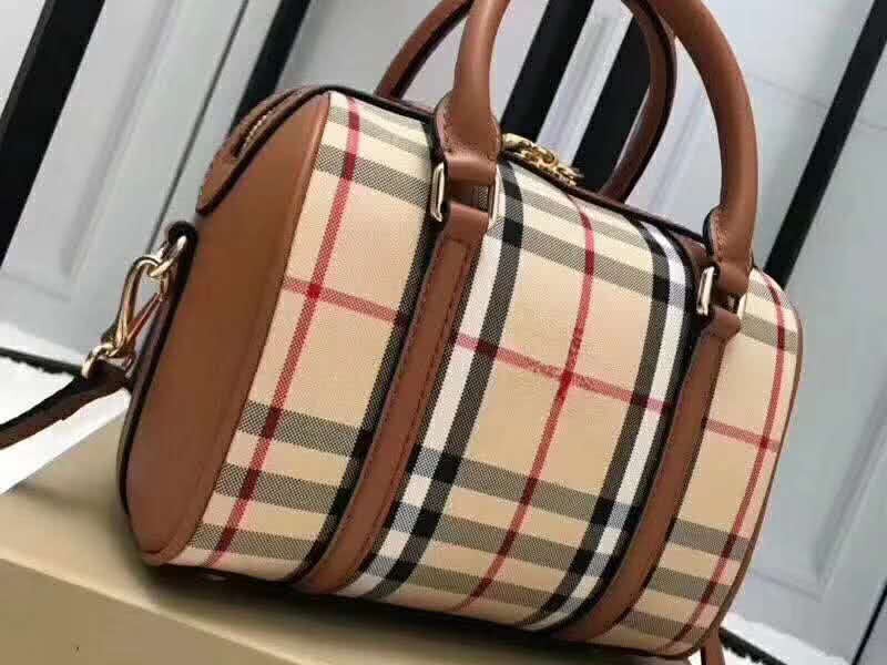 Burberry Boston Bag In Vintage Check And Leather Brown 5