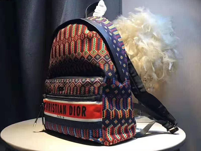 Dior Oblique With Christian Logo Backpack Aztec Pattern Orange 4
