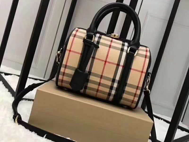 Burberry Boston Bag In Vintage Check And Leather Black 1