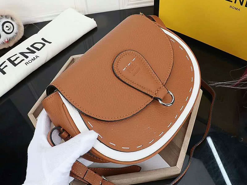 Fendi Saddlebag Leather Shoulder Bag Brown 4