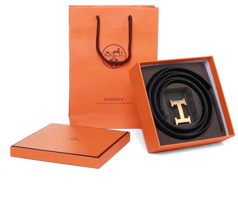 Hermes Togo Leather Belt With Gold H Buckle Black 4