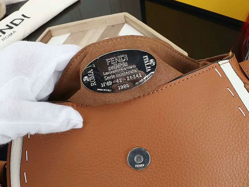 Fendi Saddlebag Leather Shoulder Bag Brown 7